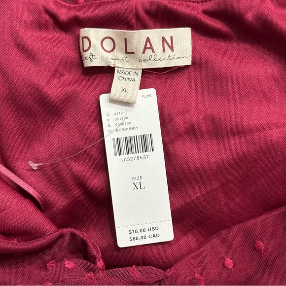 Anthropologie Dolan Mesh Off-Shoulder Polka Dot Top Burgundy XL NWT Elegant - Picture 7 of 7